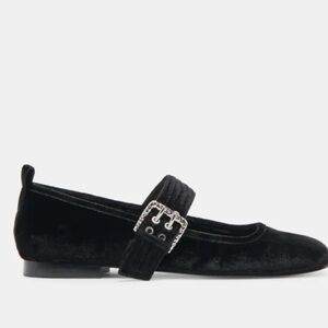 Dolce Vita Black Velvet Mary Jane Flats with Silver Buckle